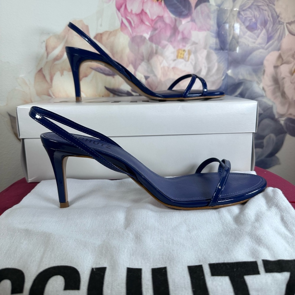New Schutz Diana Mid Sandal in Infinite Blue leather slingback heel open toe - Picture 5 of 9